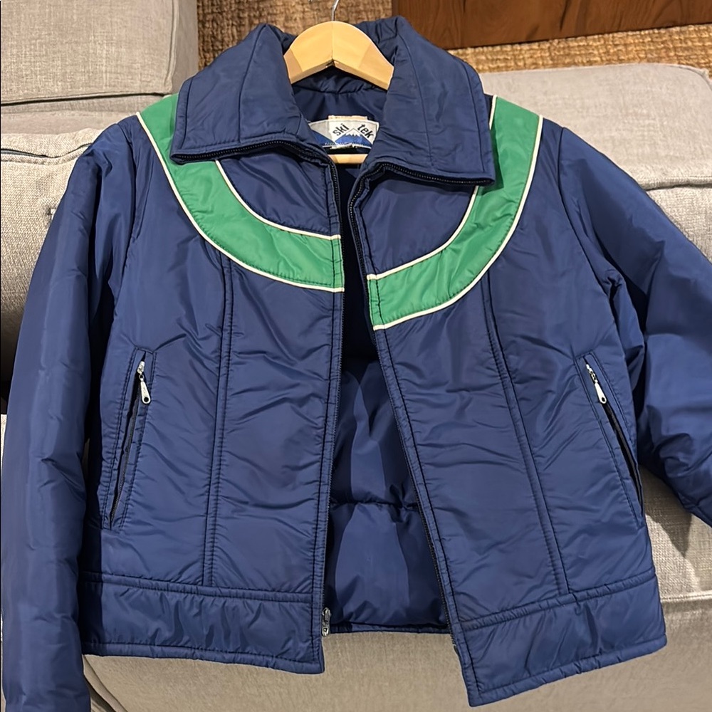 Vintage Goose down Blue and Green puffer Jacket